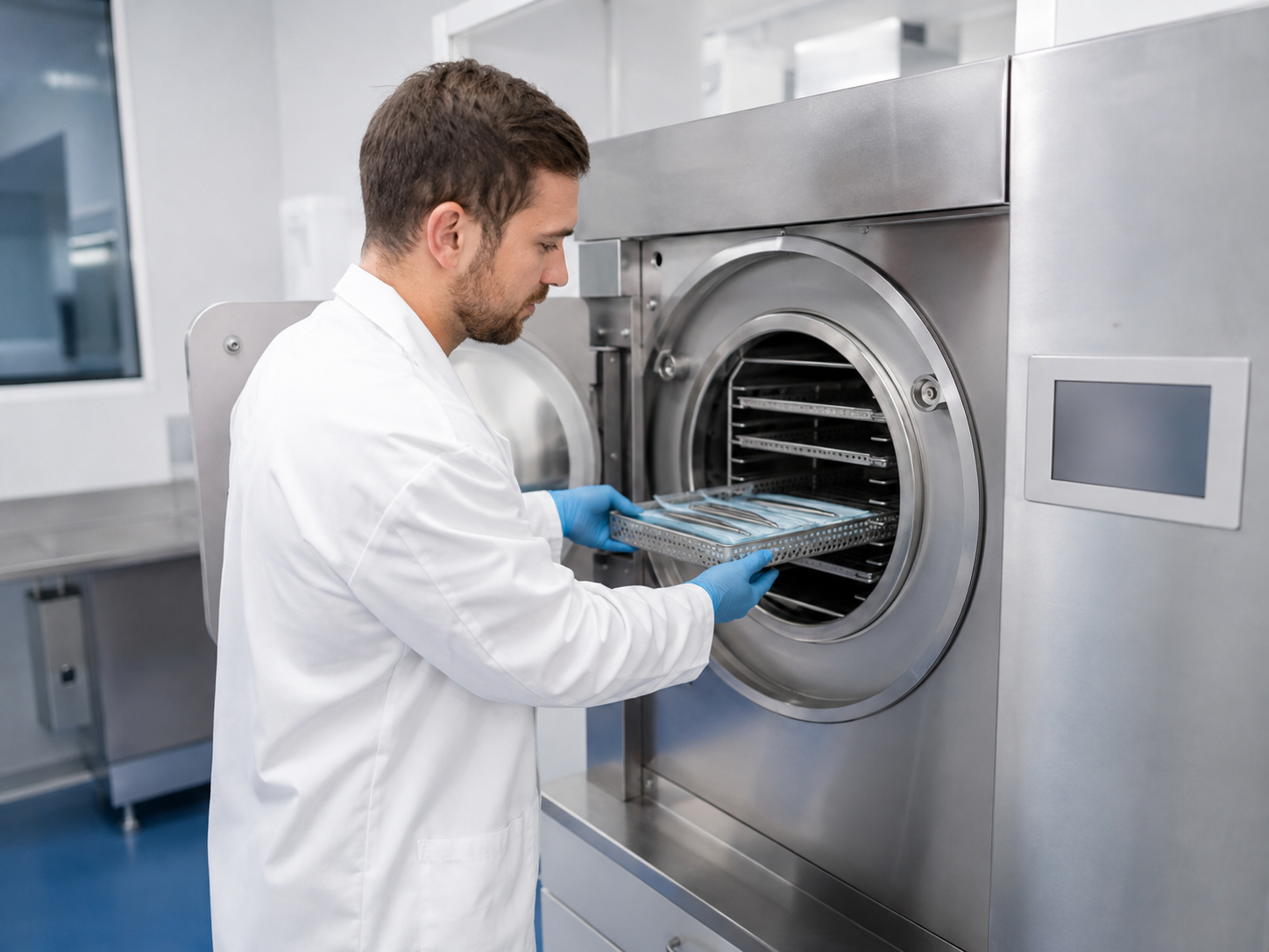 Autoclave de laboratorio durante una intervención técnica